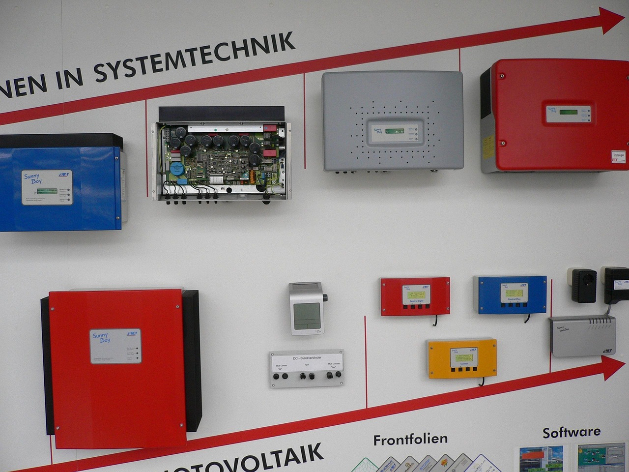 Close-up of a photovoltaic power inverter unit similar to units used in RV solar systems.